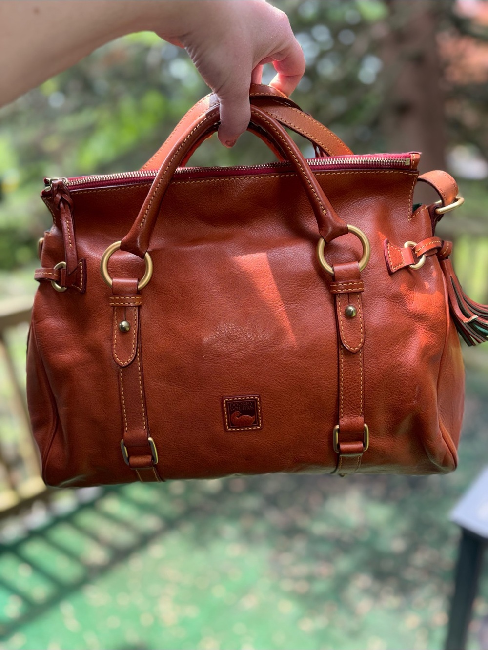 Dooney & Bourke Natural Florentine Leather 15” Retired Round Bottom Satchel